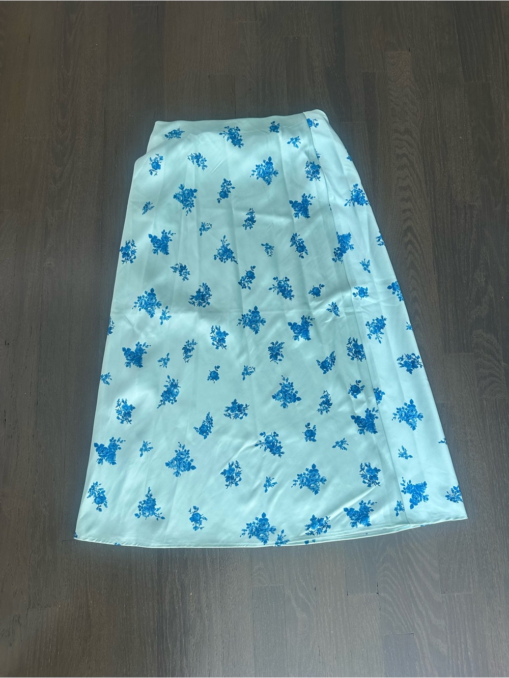 Rachel Zoe Satin Skirt with Blue Floral Print